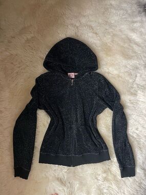 Vintage | rare Juicy Couture velour black glitter zip up hoodie